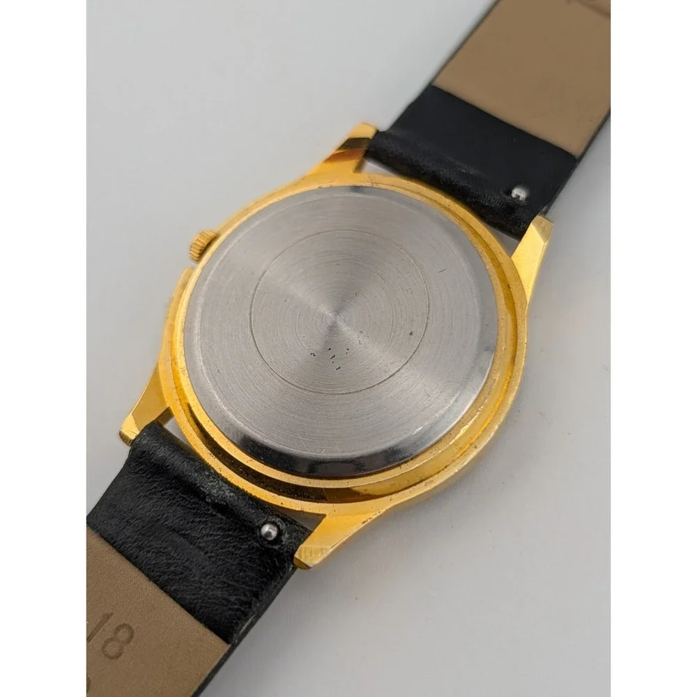 Vintage Xanadu Women's Watch 33mm Gold Case Crystal Bezel Black Band New Battery
